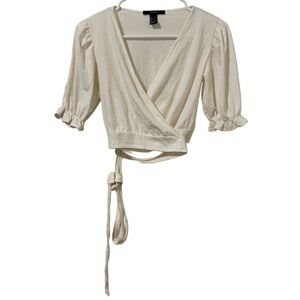 Cream Wrap Blouse with Tie Detail